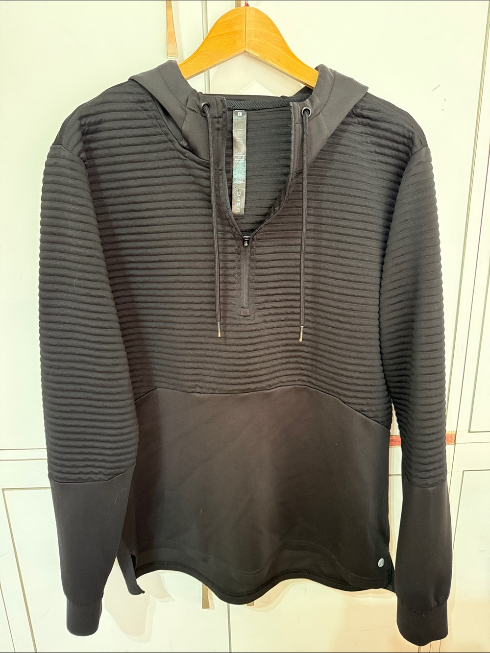 Apana Black Quilted Rib Half-Zip Hoodie Sweater